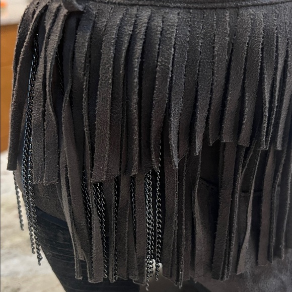 Fringe Suede Ankle Booties - Charcoal Gray - Picture 3 of 5